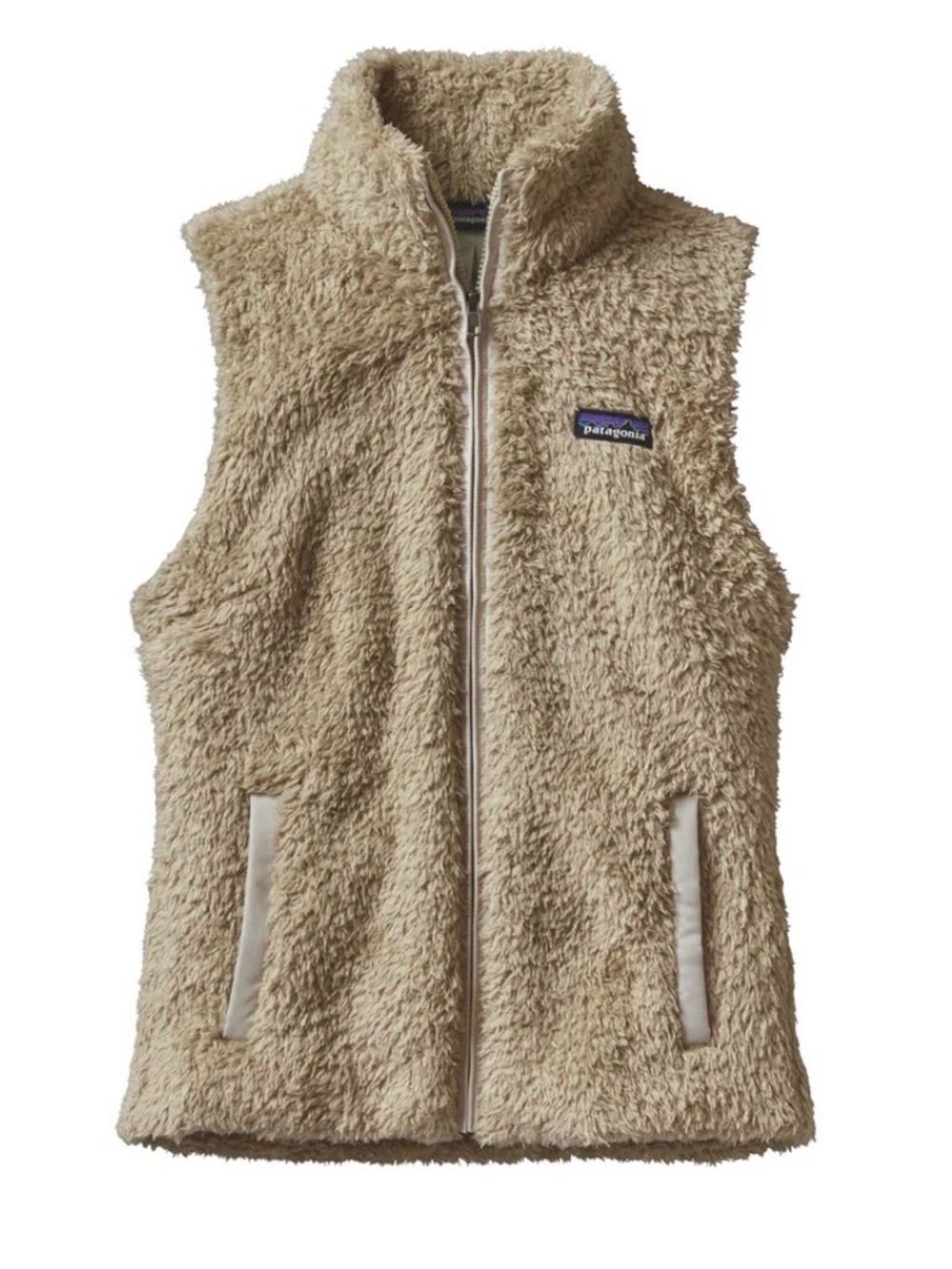 Patagonia Women's Los Gatos Taupe Sherpa Fleece Vest with Cream Trim